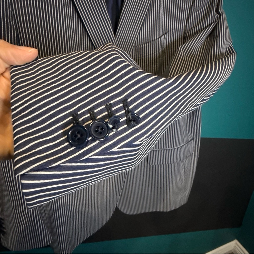Ermenegildo Zegna Navy and White Pinstripe Blazer 100% SILK - Picture 11 of 16